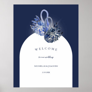 Elegant Beautiful Blue Swans Watercolor Art Poster
