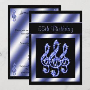Elegant, Beautiful Blue Treble Clefs 55th Birthday Invitation