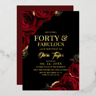 Elegant Beautiful Burgundy Gold Rose 40th Birthday