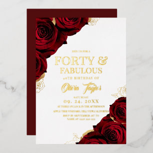 Elegant Beautiful Burgundy Gold Rose 40th Birthday