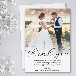 Elegant Beautiful Calligraphy Wedding Photo Thank You Card