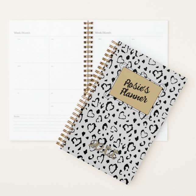 Elegant Beautiful Grey Gold Heart Name personalise Planner (Display)