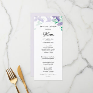 Elegant Beautiful Lilac Boho Floral Watercolor Menu