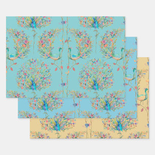 Elegant beautiful peacock watercolour wrapping paper sheet