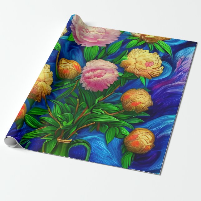 Elegant Beautiful Peony Collection Wrapping Paper (Unrolled)