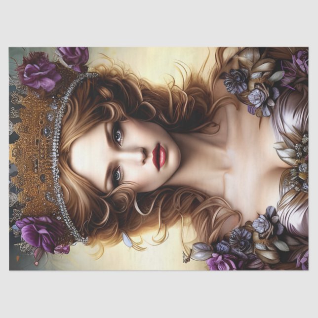 Elegant Beautiful Princess Purple Rose Decoupage Tissue Paper (Front)