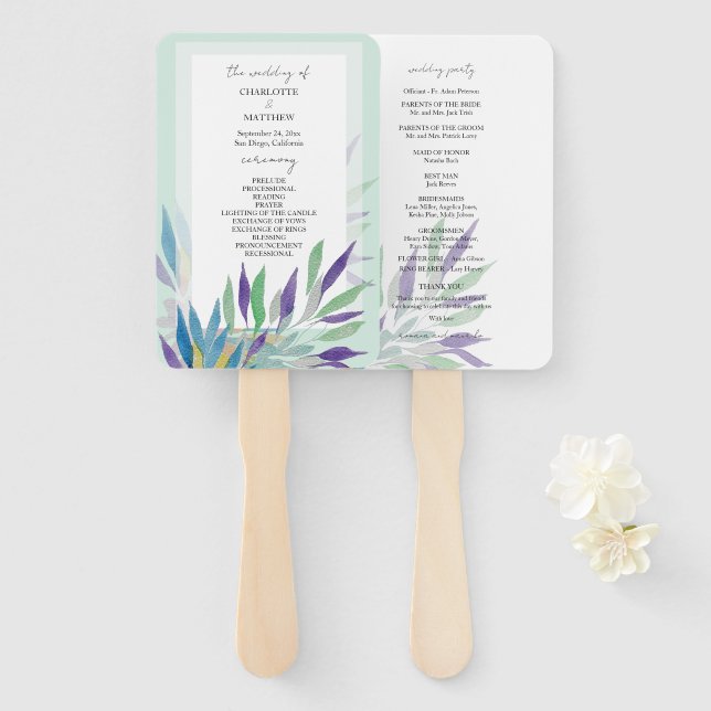 Elegant Beautiful Purple Boho Watercolor Hand Fan (Front and Back)