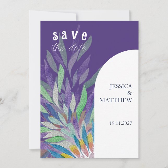 Elegant Beautiful Purple Floral Wedding Save The Date (Front)