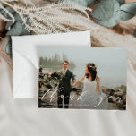 elegant beautiful script thank you photo<br><div class="desc">A beautiful script design with a wonderful photo of the bride and groom. The newlywed's image,  back colour and text can be personalised. Add a personal thank you message at the back.</div>