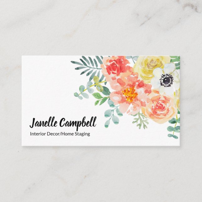 Elegant Beautiful Watercolor Floral Business Card (Front)