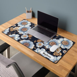 Elegant Beautiful White Flowers Desk Mat