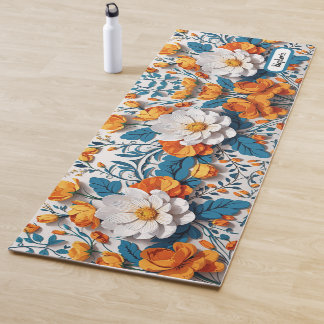 Elegant Beautiful White Orange Flowers Yoga Mat