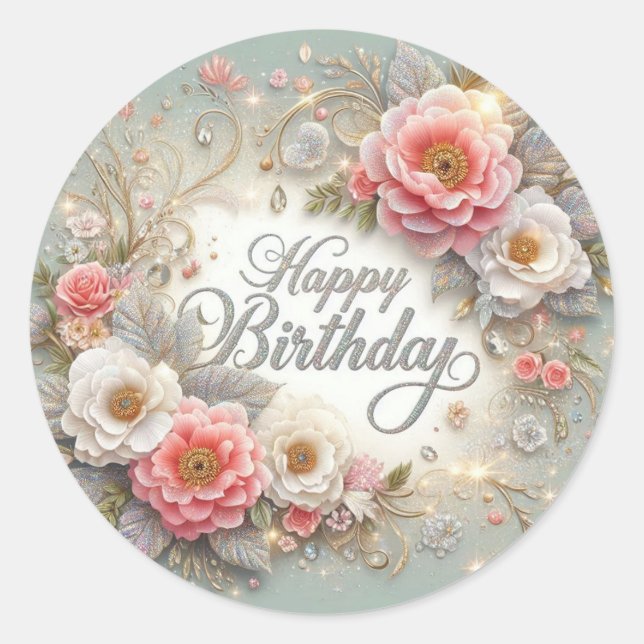 Elegant Beauty: A Stunning Floral Birthday Sticker (Front)