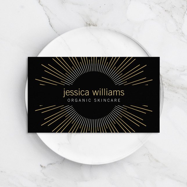 Elegant Beauty Gold Sunburst on Black Business Card (Creator Uploaded)