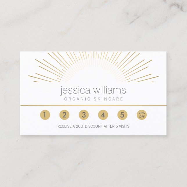 Elegant Beauty Gold Sunburst Salon Loyalty Card (Front)