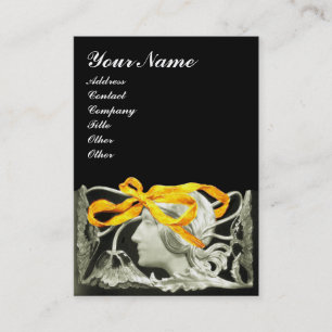 ELEGANT BEAUTY /LADY WITH GOLD YELLOW BOW.FLOWERS BUSINESS CARD