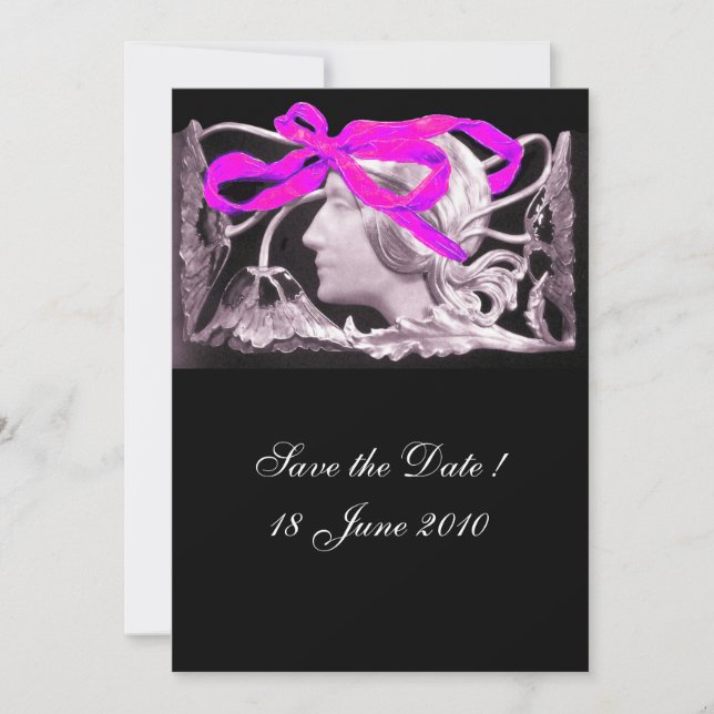 ELEGANT BEAUTY / LADY WITH PINK BOW AND FLOWERS INVITATION (Front)