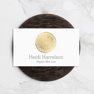 Elegant Beauty Mandala Logo Faux Gold Business Card