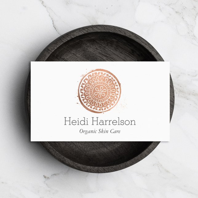Elegant Beauty Mandala Logo Rose Gold Business Card (Creator Uploaded)