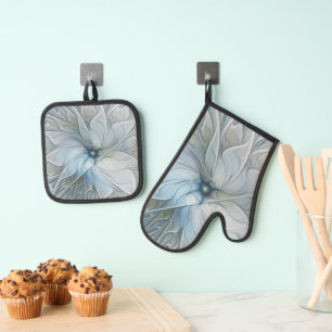 Elegant Beauty Modern Abstract Fractal Art Flower Oven Mitt & Pot Holder Set