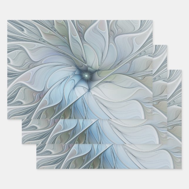 Elegant Beauty Modern Abstract Fractal Art Flower Wrapping Paper Sheet (Set)
