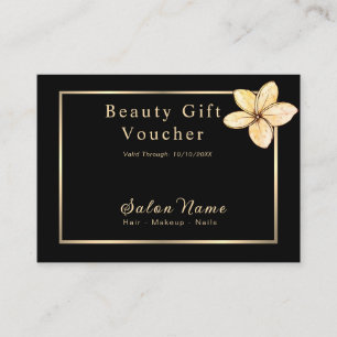 Elegant Beauty Salon Gift Voucher Black Gold Flora Discount Card