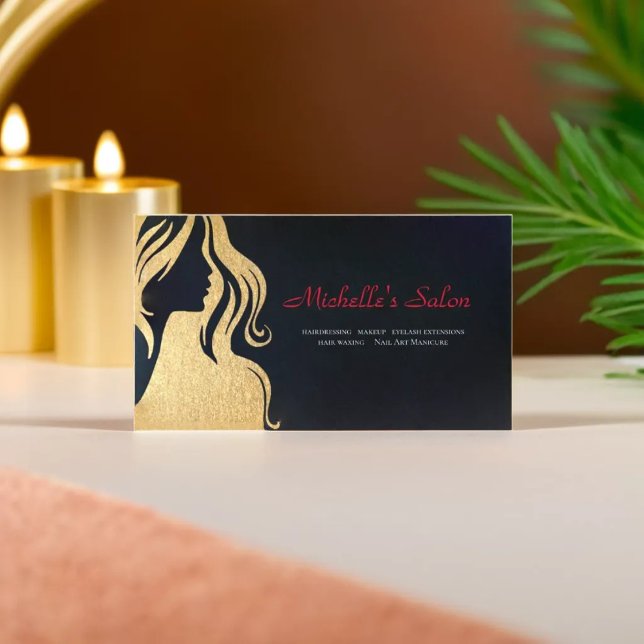  Elegant Beauty Salon & Hair Stylist Silver Black Magnetic Business Card (Creator Uploaded)