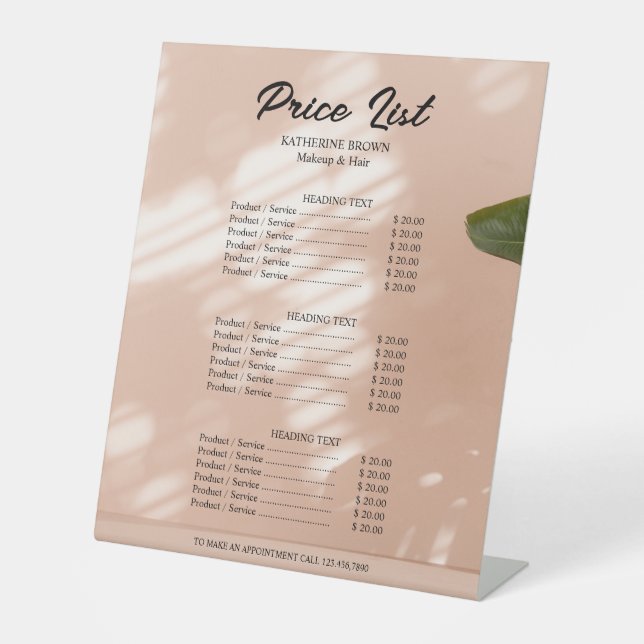 Elegant Beauty Salons & Stylists Price List Pedestal Sign (Front)