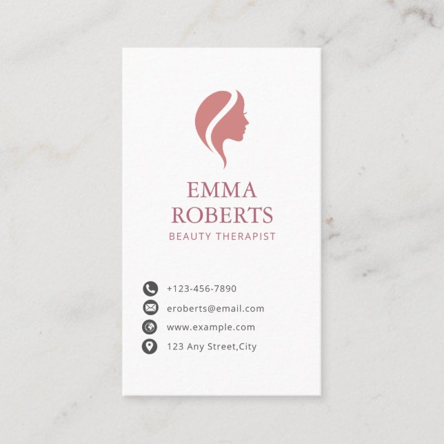 Elegant Beauty Therapist Vertical Business Card (Front)