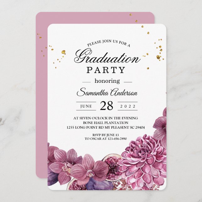 Elegant Beauty Watercolor Pink & Purple Orchids  Invitation (Front/Back)