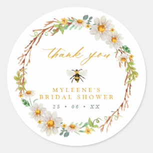 Elegant Bee and Daisies Bridal Shower Classic Round Sticker