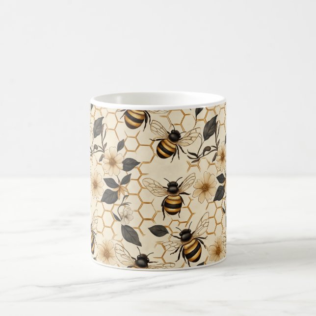 Elegant Bee and Honeycomb Pattern Coffee Mug (Center)