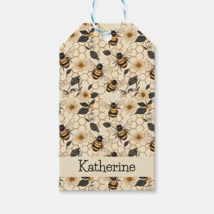 Elegant Bee and Honeycomb Pattern Gift Tags