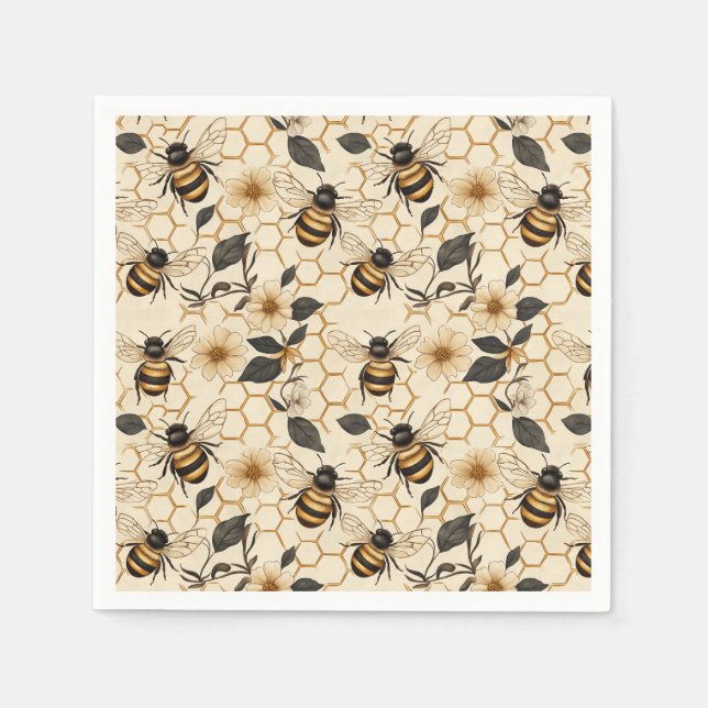 Elegant Bee and Honeycomb Pattern Napkin (Front)