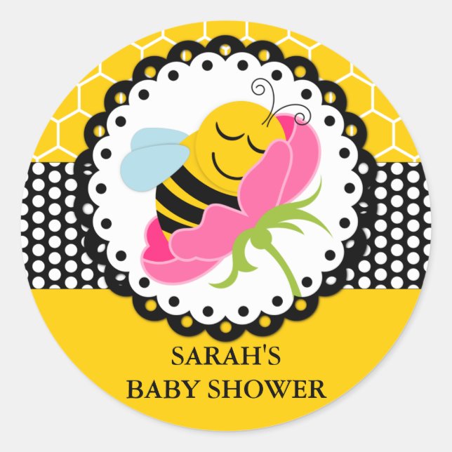 Elegant Bee Baby Shower Classic Round Sticker (Front)