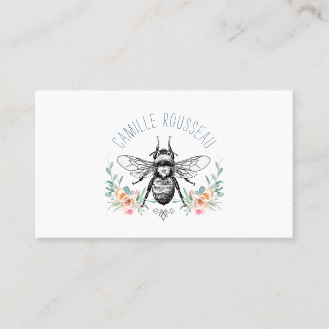 Elegant Bee Floral Calling Card (Front)