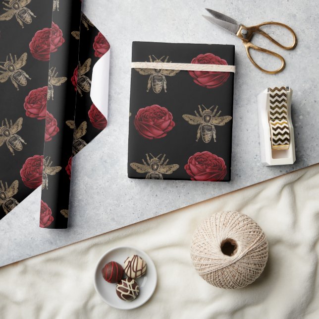 Elegant Bee Floral Gift Wrapping Paper (Crafts)