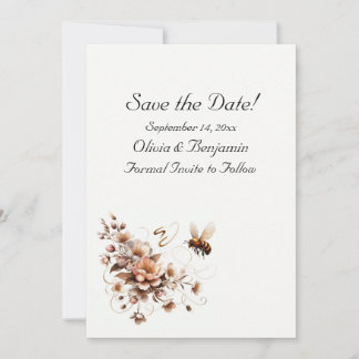 Elegant Bee & Floral Save the Date Card