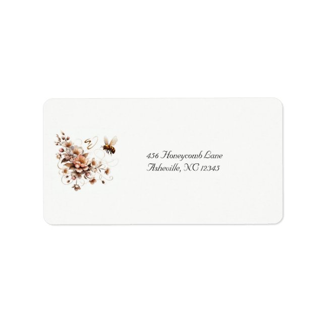 Elegant Bee & Floral Wedding Address Label (Front)
