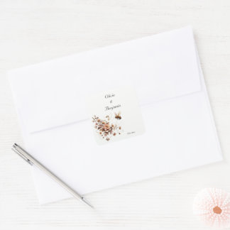 Elegant Bee & Floral Wedding Seal Sticker