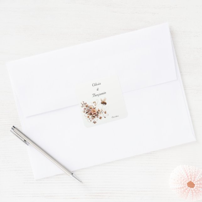 Elegant Bee & Floral Wedding Seal Sticker (Envelope)