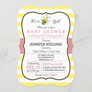 Elegant Bee Girl Baby Shower Invitation