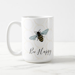 Elegant Bee Happy Gold Honeycomb Coffee Mug