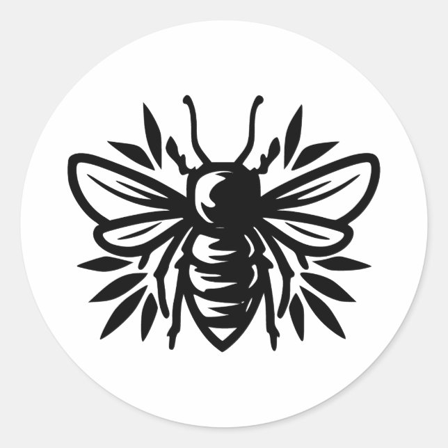 Elegant Bee Silhouette in BW Classic Round Sticker (Front)