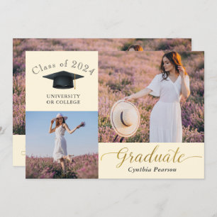 Elegant Beige 3 Photo Graduation Announcement