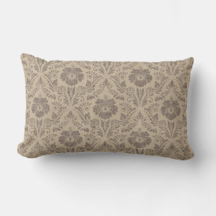 Elegant Beige and Brown Floral Damask Lumbar Cushion