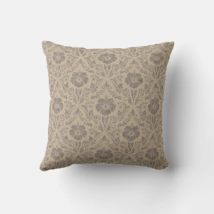 Elegant Beige and Brown Floral Damask Throw Pillow