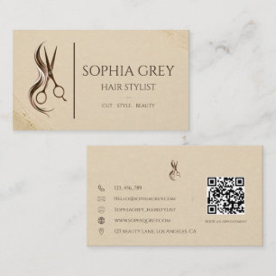 Elegant Beige And Brown Hair Stylist Business Card