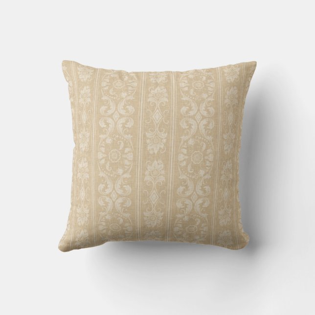 Elegant Beige and Cream Floral Damask Cushion (Back)