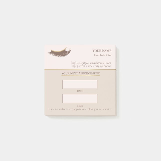 Elegant beige and gold Lash appointment Post-it Notes (Front)